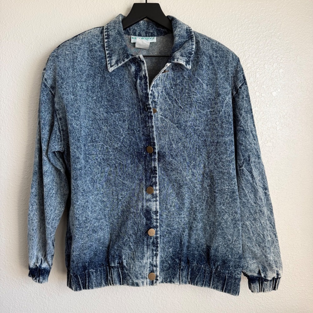 Vintage Willow Ridge Acid Wash Denim Trucker Jacket Blue Cotton USA Large Retro